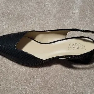 Franco Sarto Jeen Heels - 80s Inspired Square Tulip Toe Pumps, Elastic Slingback Strap, Block Heel